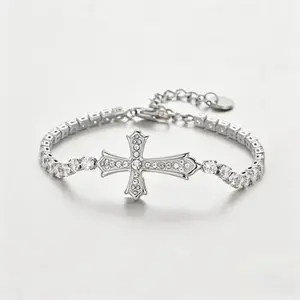Cross Tennis Chain Full Zircon Jesus Bracelet Hip Hop Fashion Religious Rhinestone gem Jewelry