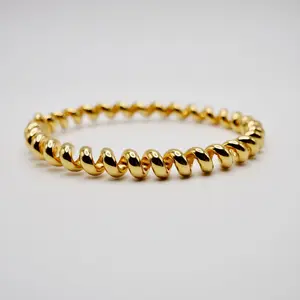 Fusilli Rotini Spiral Gold Bangle Bracelet