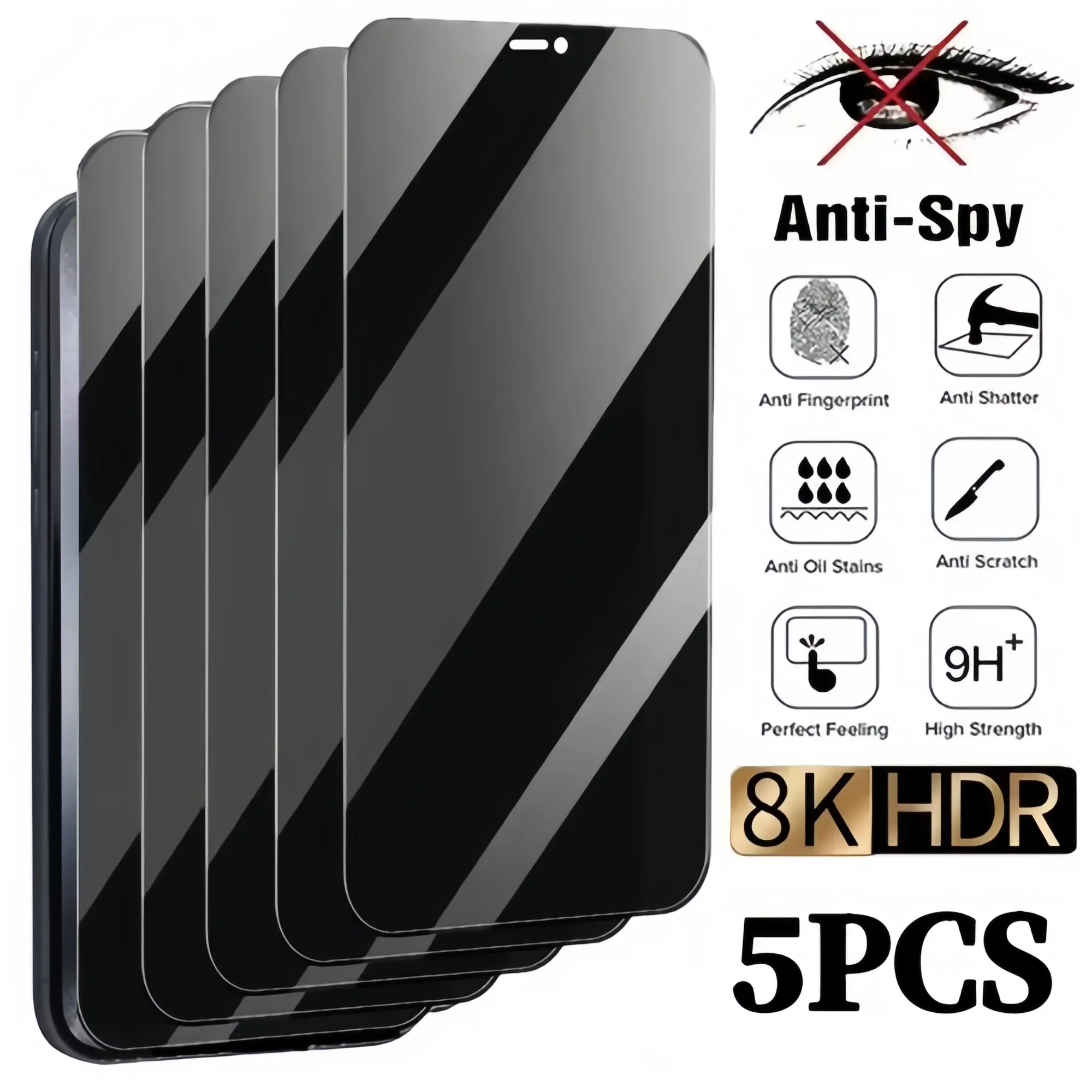 5Pcs Privacy Screen Protector for iPhone 16E 16 15 14 13 17 Air Pro Max Plus Full Coverage Anti Spy 9H Hardness Tempered Glass Film No Bubbles Case Friendly