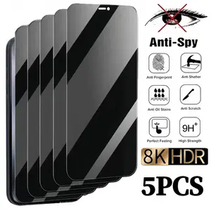 5Pcs Privacy Screen Protector for iPhone 16E 16 15 14 13 17 Air Pro Max Plus Full Coverage Anti Spy 9H Hardness Tempered Glass Film No Bubbles Case Friendly