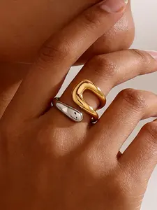 Women's Stainless Steel Waterproof Cross Ring Jewelry Gift, 18k Asymmetric Open Design, Elegant Ladies' Accessory Stackable Rings