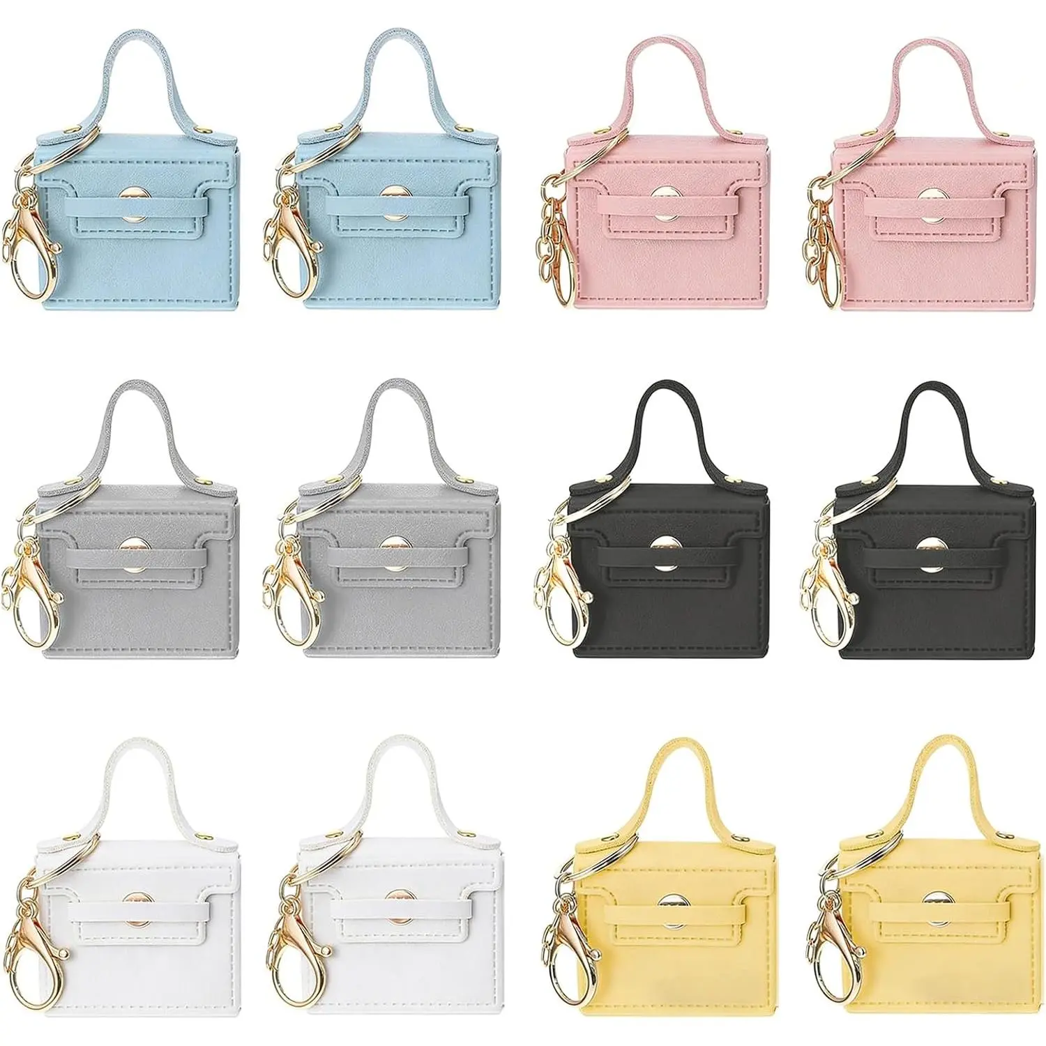 12 Pcs Mini Makeup Bag Handbag Keychains Women Coin Wallet Purse PU Leather Pendant Charms Keyrings Party Favor Accessories (12)