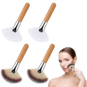 4Pcs Fluffy Soft Bristle Fan Brushes, Esthetician Facial Applicator Makeup Tools for Facials, Face Highlighting, Powder Blush and Body Use