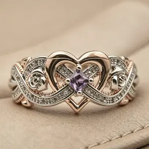 Elegant Infinite Love Ring with Purple Synthetic Amethyst Alloy Material - Perfect Wedding Ring for All Seasons and Special Occasions Valentine's Day Gifts Eternity Bands for Women