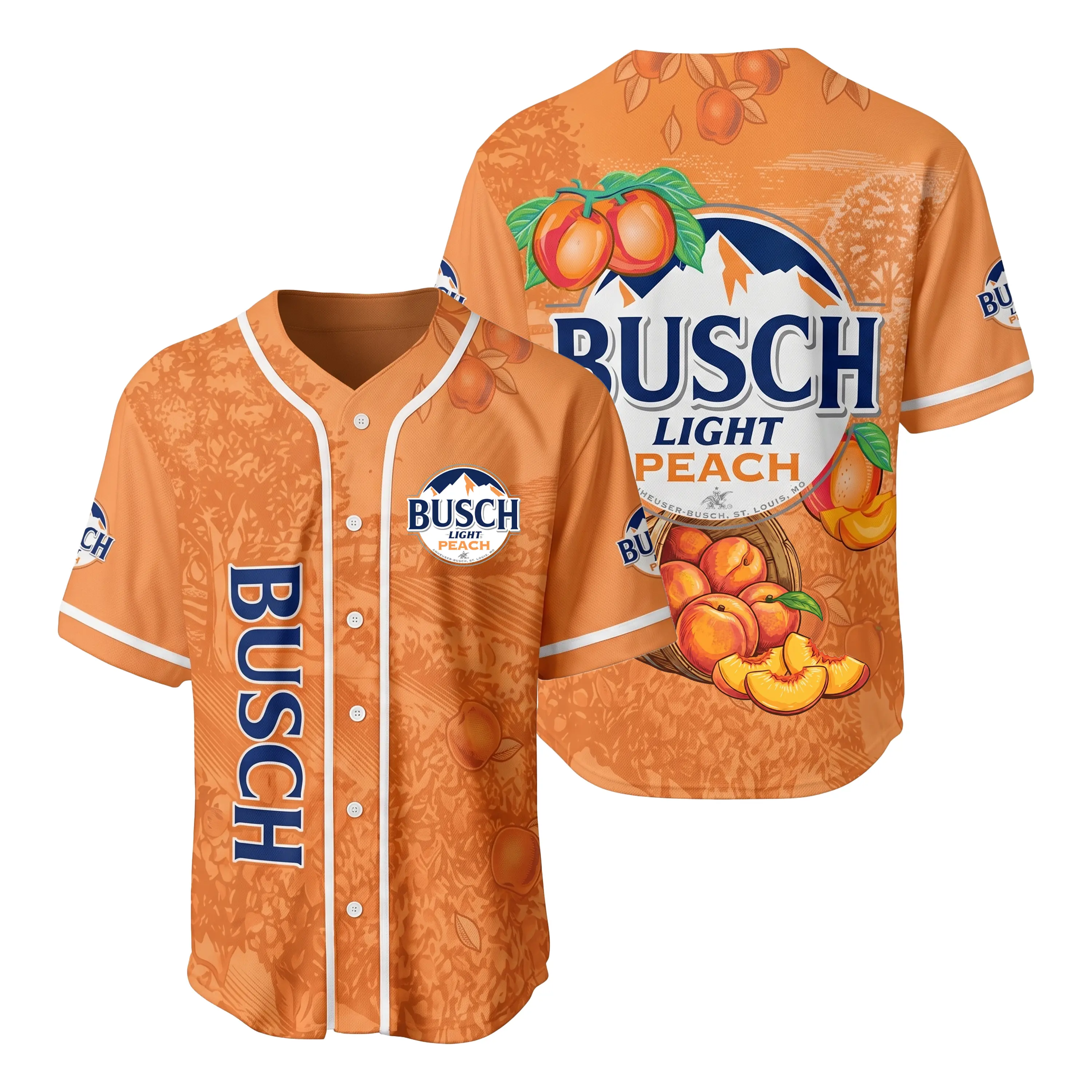 The Ultimate Busch Peach Light Baseball Jersey - Summer Fruit Beer Button Up - Men's US 250th Anniversary Party Outfit