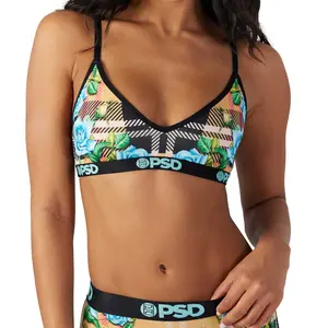 PSD Womens Tartan Floral V-Neck Bralette - Soft Comfortable Fabric Bralette with Adjustable Straps, Soft Comfortable and Cute Womenswear