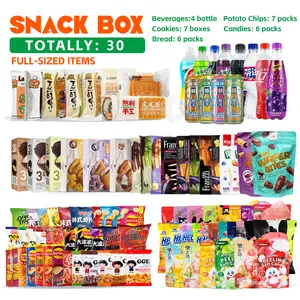 Bite Me Asian Snack Box - 30 Items Including ,  4 drinks, 6 breads, 6 candies, 7 packs of potato chips and 7 packs of cookies.