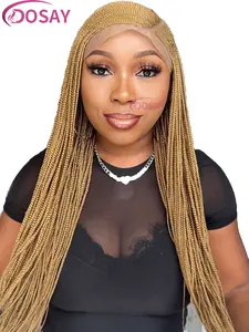 Dosay Ginger Blonde Side Part Cornrow Braided Wigs For Black Women Full Lace Front Box Heart Braided Wig 36" Synthetic Knotless Twist Braided Wigs