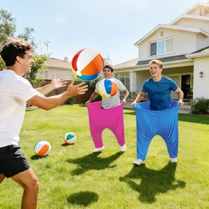 18 PCS Granny Pants Yard Game Set, Oversized Blue & Pink Pants with 12 Bouncy Balls, 2 Pumps & 2 Flags, Outdoor Tossing Games for Adults Family Birthday Backyard Party Team-Building Gatherings