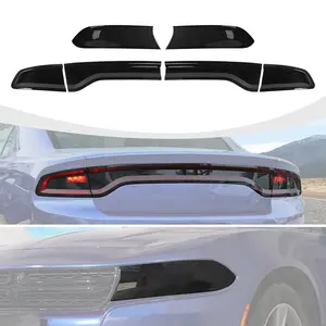 for Dodge Charger 2015+ Front & Rear Headlight Taillight Decor Cover Kit Smoked Black ABS Material High-Quality UV Coating Easy Installation International Warranty Included Tail Light Cover