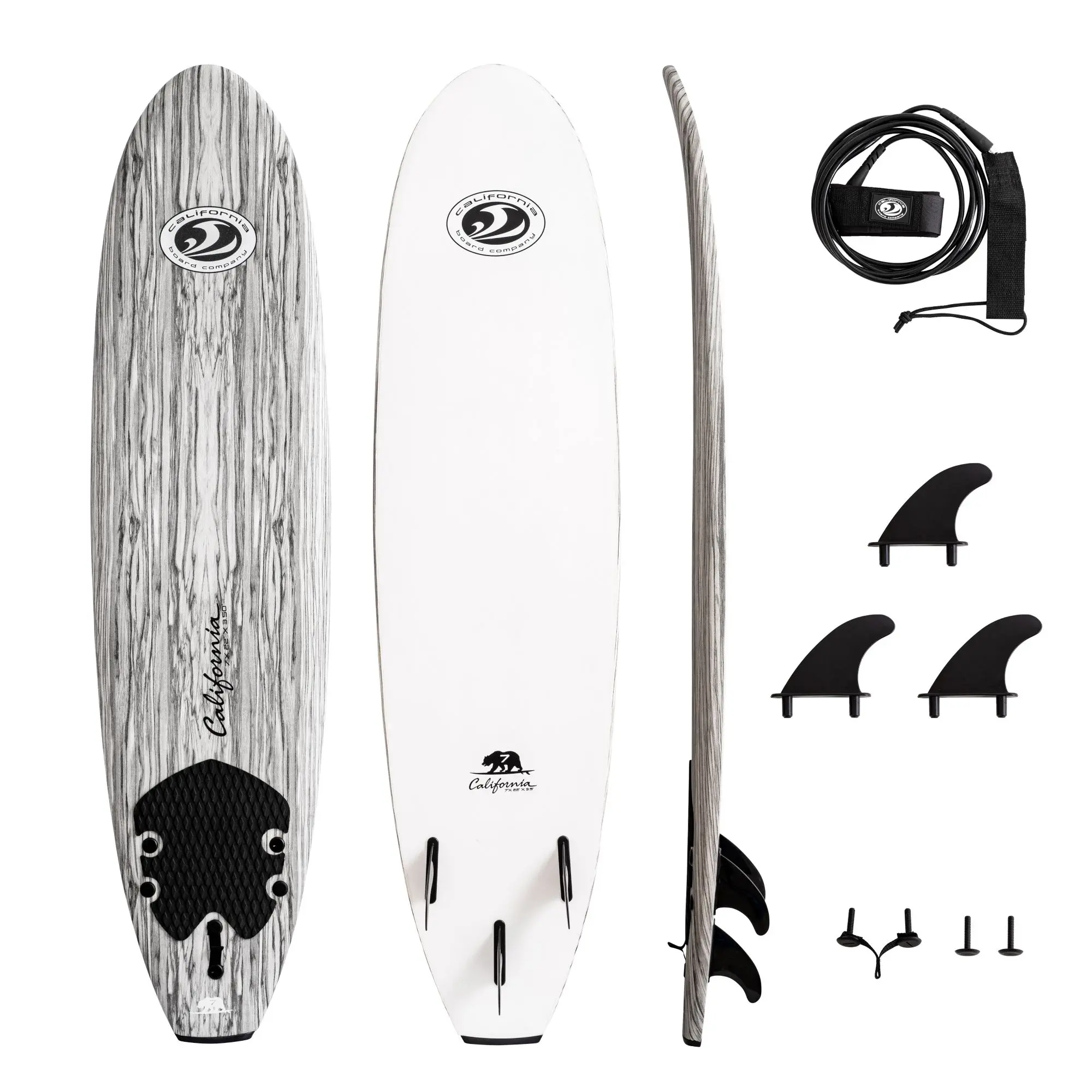 California Board Company (CBC) 065 Soft Surfboard - 7 ft (84 in.), 6.5 lbs, No EPS, Custom Molded Shape, with Traction Pad & Leash