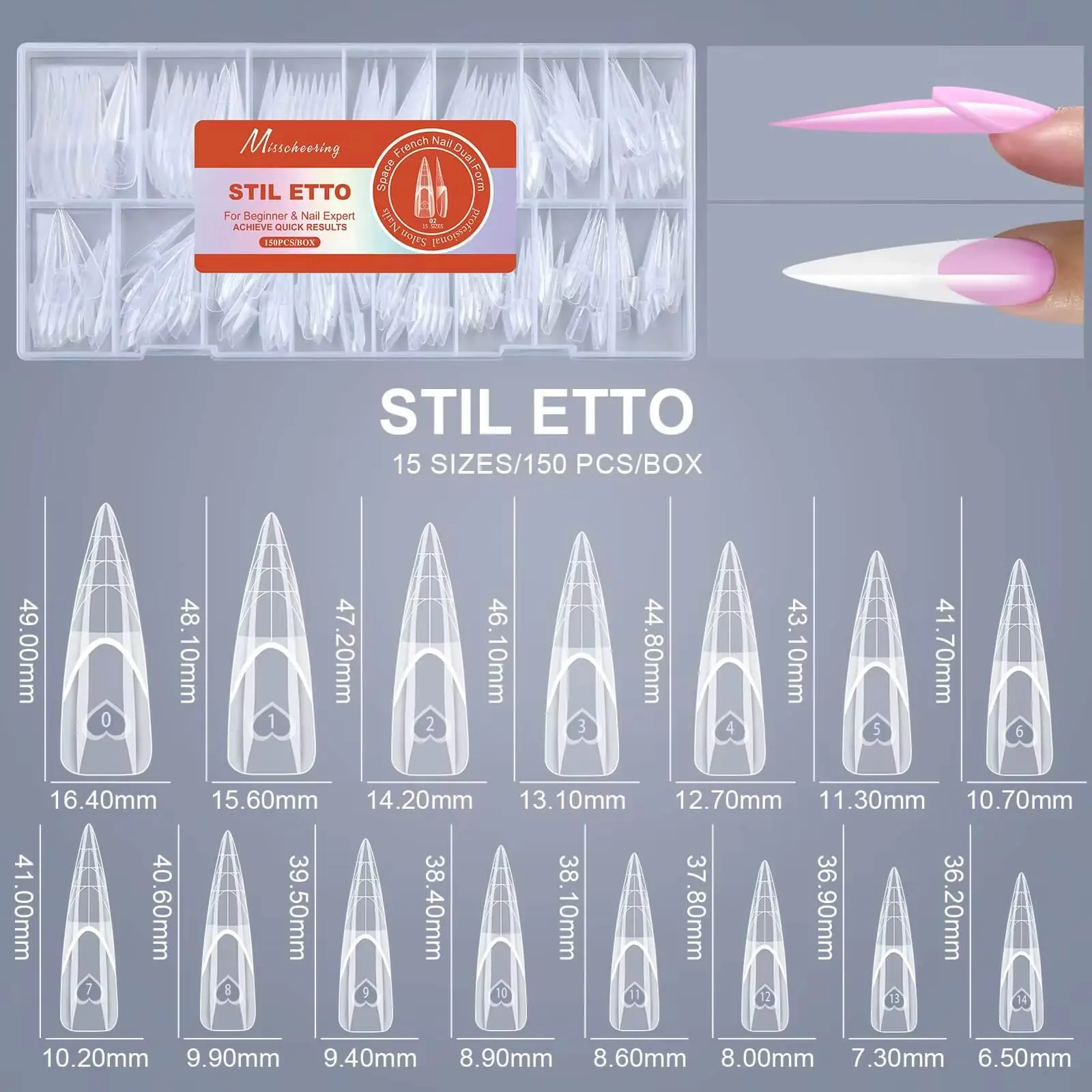 Nail Tip Poly Gel Form Extension Space French Stiletto #2/6074-9