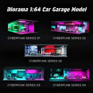 Diorama 1:64 Cyberpunk Series Scene Car Parking Lot Model LED Lighting Cool Car Garage Model Mini Die-cast Car Collection Car Display Case Scale Model City Street Scene Model Car Matching Model