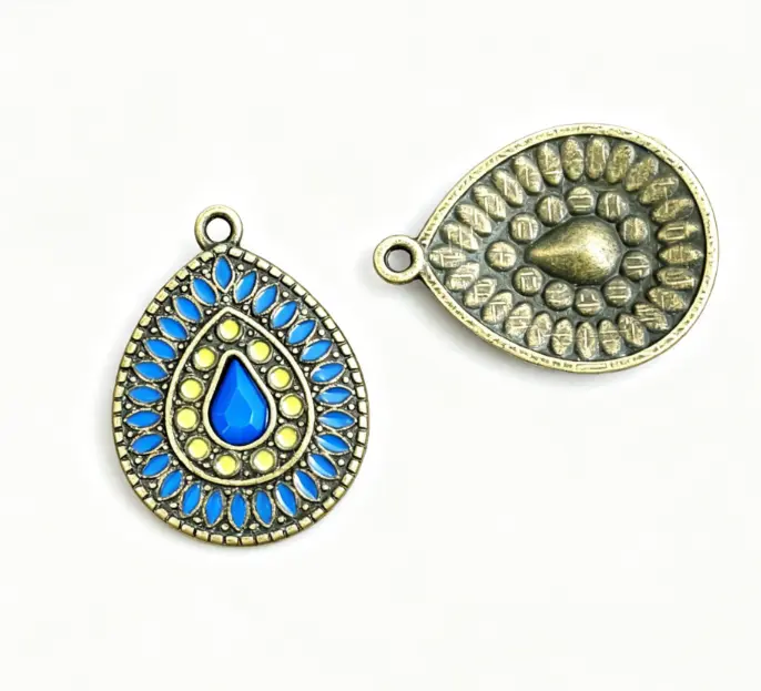 20Pcs Per Pack Bohemian Colorful Enamel Teardrop Pendants, Wholesale Alloy Charms for DIY Dangle Earring Jewelry Making