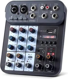4  DJ Audio Mixer, DJ Mixers Sound Board, Sound Mixer Board XLR 1/4" Interface, BT USB MP3 Computer Input 48V Phantom Power Stereo Karaoke DJ Studio Streaming KTV Stage