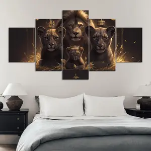 Lion Family Pattern Canvas Unframed Painting, Beautiful Illustrations, 5 Counts/set Modern Wall Art Poster, Wall Art Decor for Home Living Room Bedroom Office, Ornaments, Animal Design