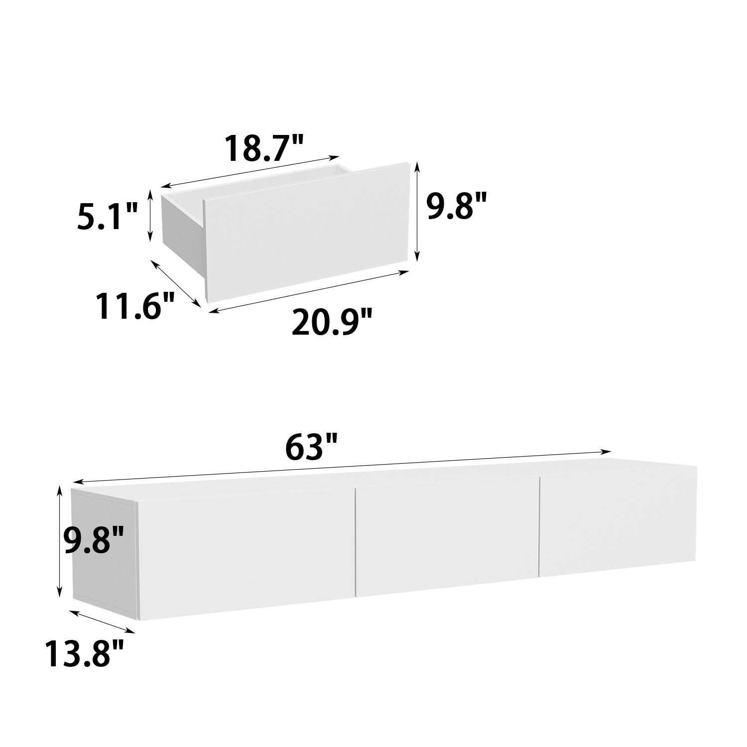 FUFU&GAGA Floating LED TV Stand for TVs up to 70", Wall Mounted Wood Media Console with Glossy Surface & 44 Color LED Lights