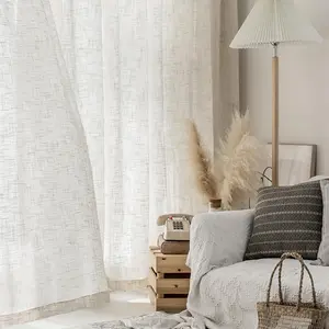 1pc Japanese Style Linen Wood Grain Curtain, Minimalist Crosshatch Texture Sunshade Drapes, Dustproof Window Covering