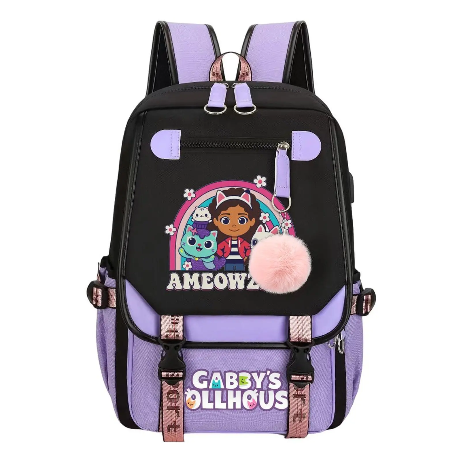 Ameowzing Gabby's Dollhouse Youth Laptop Backpack - Large-Capacity 11.4in×18.1in Durable Stylish Bag for Campus Life, Holiday, Birthdays, Commuting & School Use, Perfect Gift for Kids