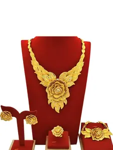 Ladies' luxury rose jewelry set, gift box set, bridal/wedding jewelry, crystal embellishment, necklace, earring, bracelet and ring combination