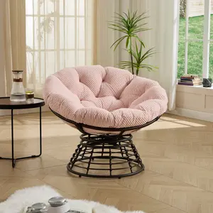 Comfortable Ergonomic Wicker Papasan Chair, 360 °   Swivel Indoor Outdoor Rattan Chair with Soft Thick Cushion, Ideal for Living Room, Bedroom, Reading Room, Brown Frame with Beige Cushion