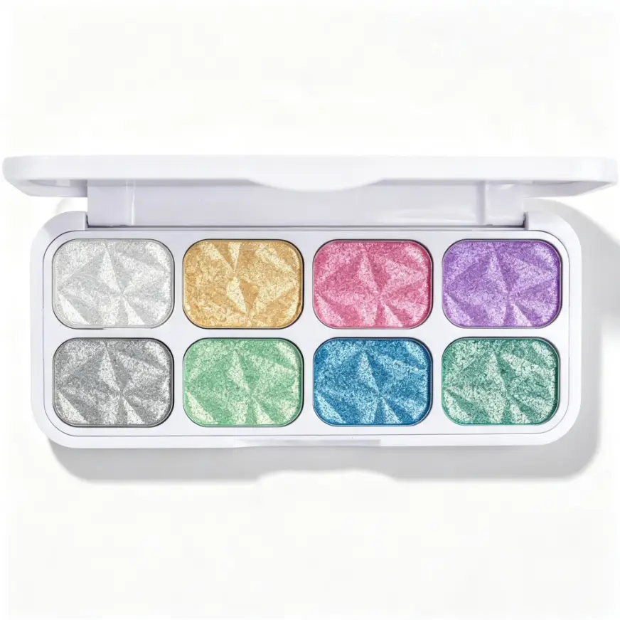 8 Shades Metallic Glitter Eyeshadow Palette, Super Pigmented Shimmer Sparkle Eye Makeup Palette, Smooth Blendable Long Wear Eyeshadow for Daily Carnival Halloween Party Looks