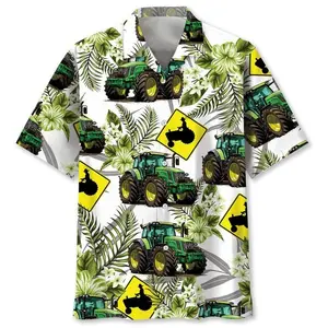 J0hn Deeere Hawaiian Shirt, Farm Tractor Style Tropical Short Sleeve Shirt, Summer Aloha Button Down Shirt, Gift for Him or Her