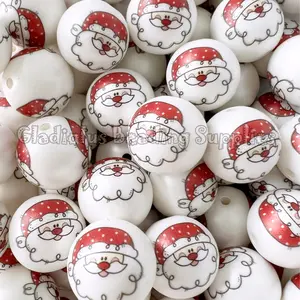 20mm Santa Face Acrylic Bead, Christmas, Bubblegum, Chunky, Gumball Beads, Beading Supplies