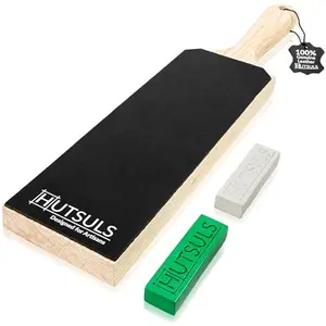 Leather Strop for Knife Sharpening - Get Razor-Sharp Edges with 3" x 9" Double Sided Paddle Strop Block, Easy to Use Knife Strop with Ergonomic Handle & Stropping Leather Knife Sharpener Guide