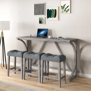 【GOOGREAT】Bar Table Set with Power Outlet, Bar Table and Chairs Set, 4 Piece Dining Table Set, Industrial Breakfast Table Set, for Living Room, Dining Room, Game Room