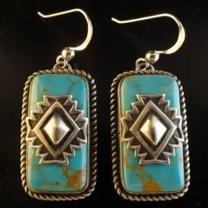 Bohemian Turquoise Drop Earrings Retro Ethnic Style with Synthetic Gemstones Perfect for Parties and Engagements Ideal Gift for Women