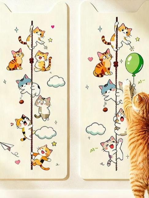 Adhesive Cartoon Cat Scratcher Wall-Mountable Easy to Install Wear-Resistant, Furniture Protector for Cats