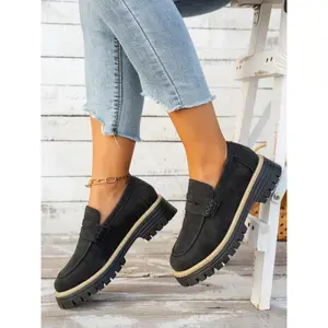Women's Chunky Sole Slip-On Loafer Flats - Wide Fit Flatform Round Toe, Comfy All-Season Shoes for Women, Daily Outfit Essential