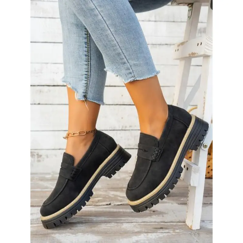 Women's Chunky Platform Loafers, Comfortable Wide Fit Slip-On Shoes with Thick Sole and Round Toe for Daily Wear, Walking Shoes