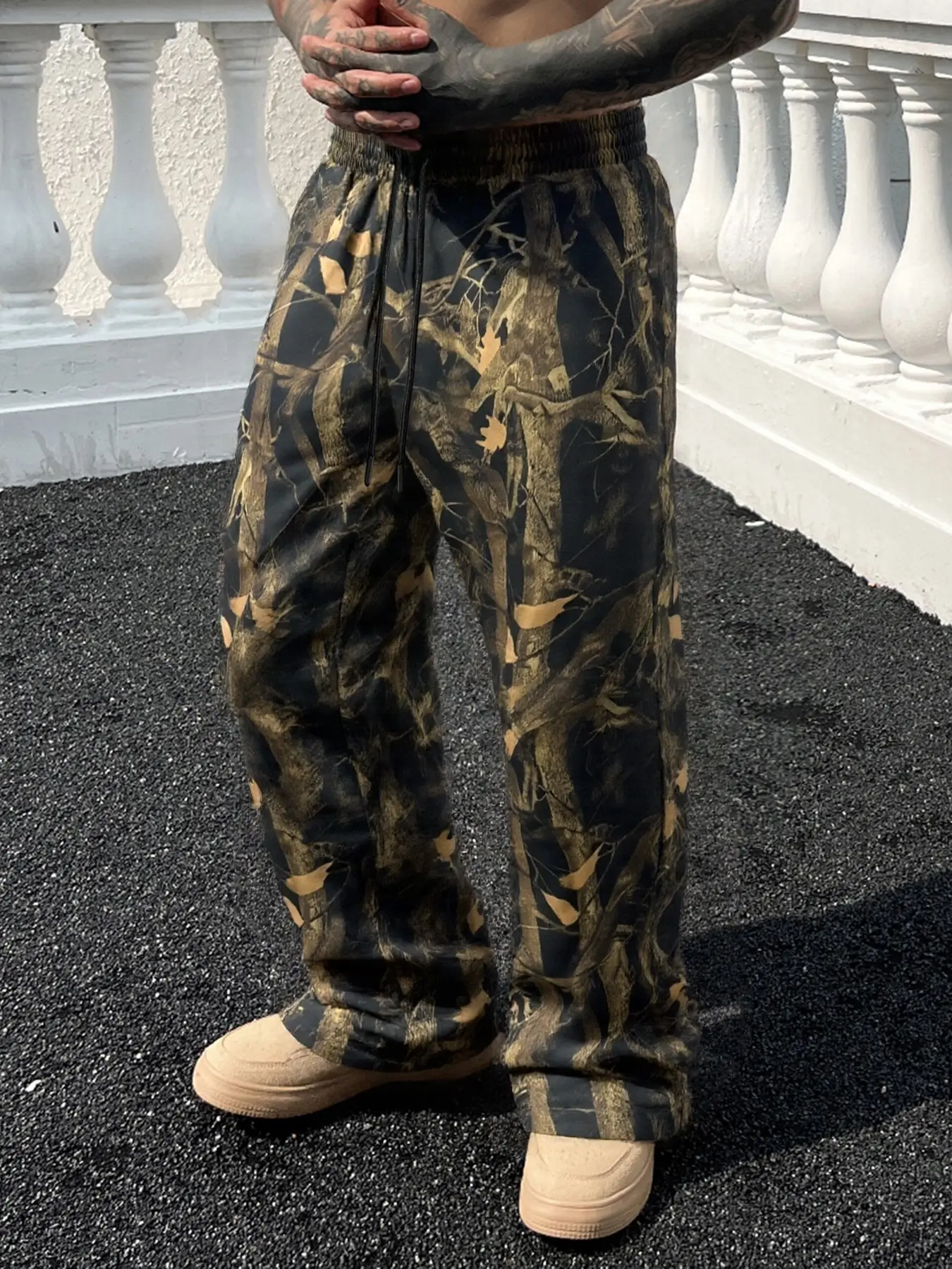 Men's Casual Camouflage Pants, Menswear, Loose Elastic Drawstring Wide Leg Sportswear, Unique High Street Design, Outdoor Fashion, Spring & Fall, Camo Print Pants, Casual Fashion Trousers, Casual Fashion Comfy