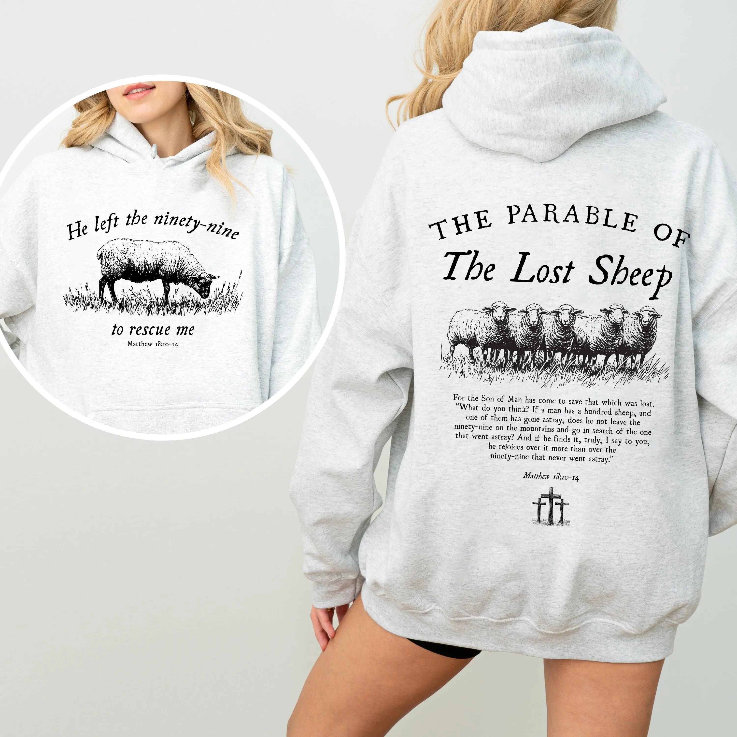 He Left The Ninety Nine To Rescue Me, 99 Sheep, Religious, Christian, Faith, Bible Hoodie, Hooded Sweatshirt