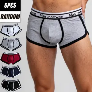 Men's Wear Simple Spandex-Cotton Plain Boxer Shorts Pack - 6 Pcs, 5 Randomly Shipped Colours (Including Black), High Elastic Waistband, 3D Cut, No Pinching, Breathable, Assorted Print Contrast Underwear Set with Pocket, S-XL Sizes