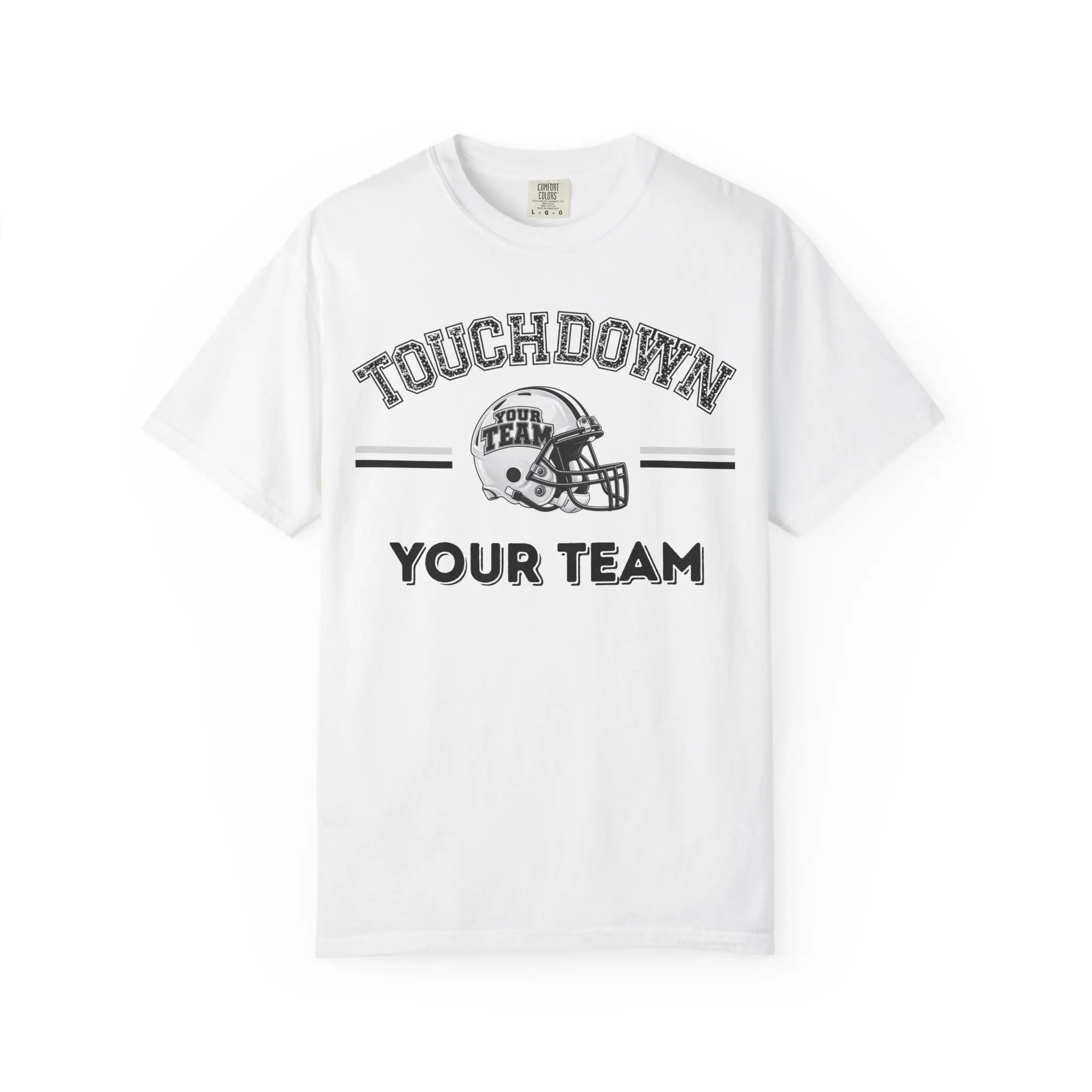 Customizable Touchdown Football Helmet Game Day Your Team T-Shirt | Custom Team Name Tee Sunday Football