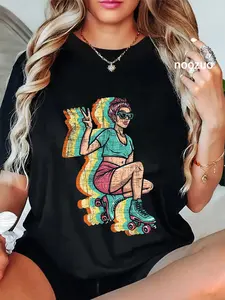 100% Cotton Retro Roller Skater Girl - Roller Skating Roller Derby T-Shirt