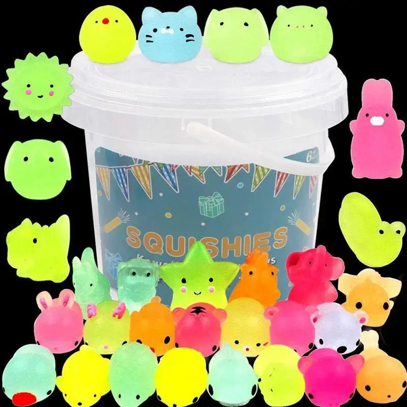 Glow-In-The-Dark Mochi Squishy Animal Fidget Toys, Squeeze-Stress-Character-Squish-Sensory Fidget Bendables, Kids’ Party Favors, Classroom Prizes for Autistic Sensory Needs, Squeeze Fidget Bendables