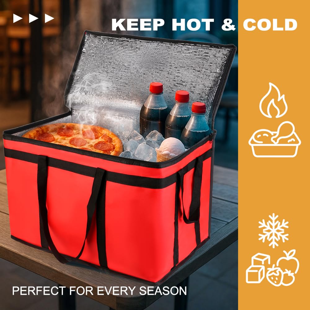 Insulated Food Delivery Bag – Commercial Large Capacity Hot & Cold Tote, XXXL Pizza Warmer Cooler for Doordash, Catering & Party Supplies