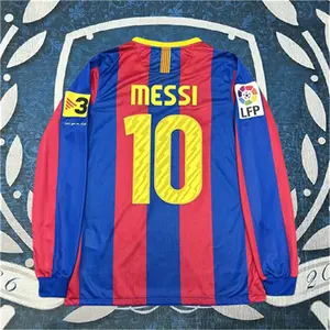 2010 2011 Home Retro No.10 Messi Stripe Long sleeve Soccer jersey
