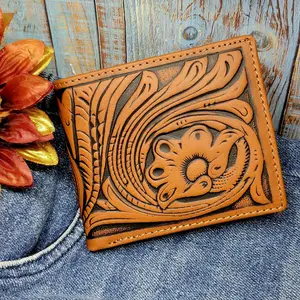 Montana West Tooled Wallet Floral Basketweave Bifold Genuine leather  Brown