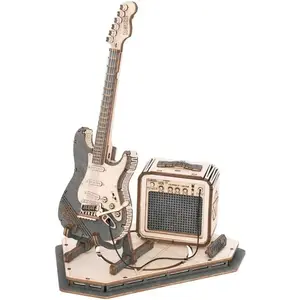 ROKR Wooden 3D Puzzles for Adults Guitar, Musical Instrument Model Kit 3D Puzzles for Teens and Kids to Build, Desk Decor/DIY Hobbies/Gifts for Family and Friends (Electric Guitar)