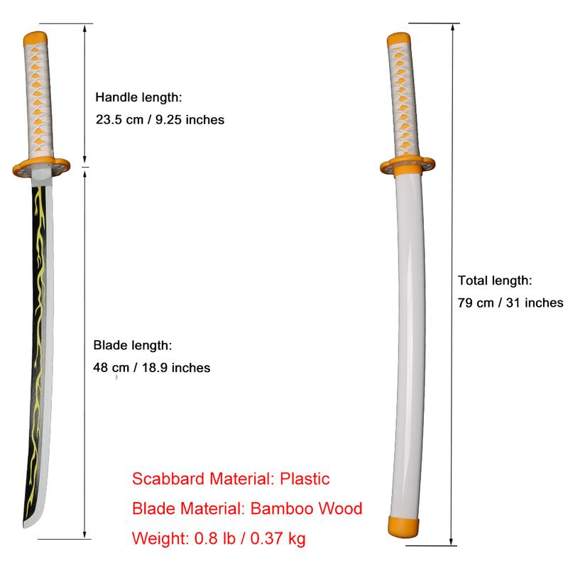ELERVINO 31 inches Bamboo Wooden Demon Slayer Cosplay Sword Agatsuma Zenitsu Swords with White Belt & Holder Stand Display for Halloween Anime Role Playing Props Cosplay Collection Decoration Christmas Gift Birthday Decoration