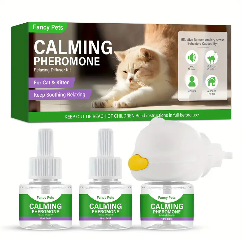 [Cat Calm Plug In Kit] 3-in-1 Cat Calm Plug In Kit - Cat Calming Diffuser Kit, Cat Pheromones Calming Diffuser With 1 Diffuser + 3 Refill