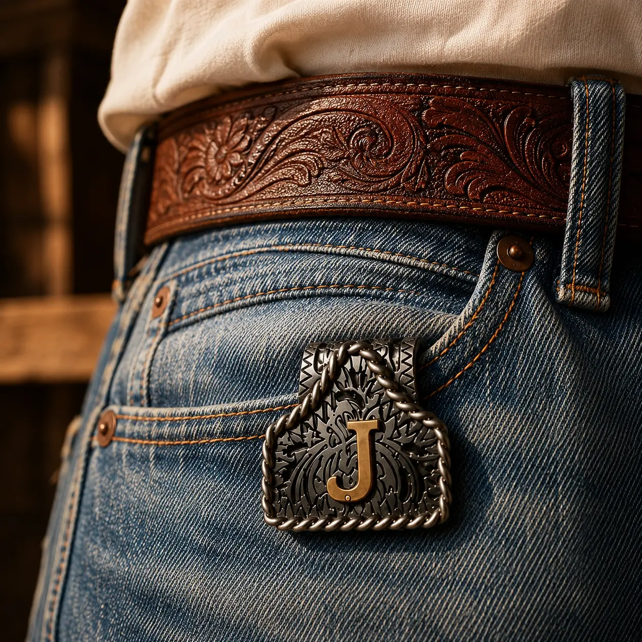 Western Initial Keychain Clip, Personalized Letter Belt Key Holder, Engraved Metal Cowboy Keychain for Men & Women, Ranch Style Bag Charm & Gift