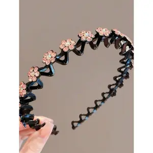 1 Or 4 Pcs Chic Floral Rhinestone Hairband With Non-Slip Design – Sparkly Acce