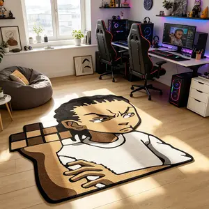 Cool Cartoon Anime Style Rug, Funny Expression, Creative Arm-Hugging Design, Fun Bedroom Bedside Decor, Trendy Living Room Sofa Mat, Universal Use