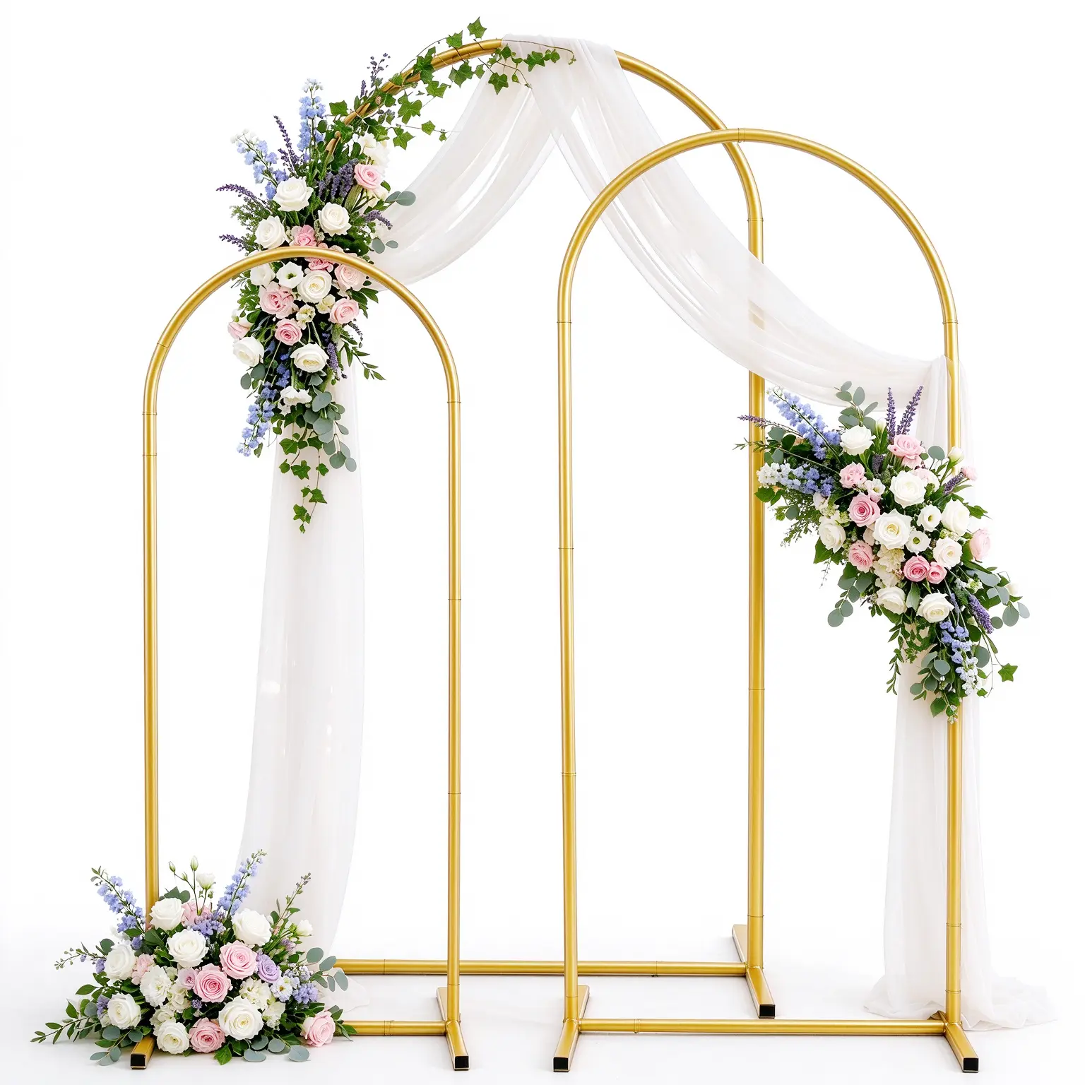 Metal Wedding Arch Backdrop Stand, 3 Set of 6FT+6.6FT+7.2FT for Wedding & Baby Shower Backdrop Frame with Wide Base, Non-slip Pads for Stability (Festive Party Supplies)